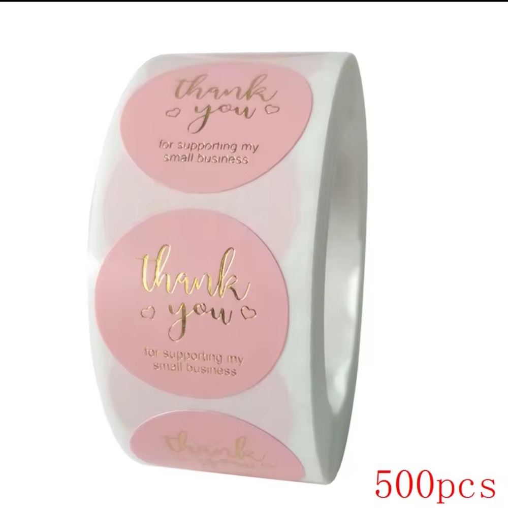 *Buy Now Price* 500 Pink and Gold Thank You 1” Stickers